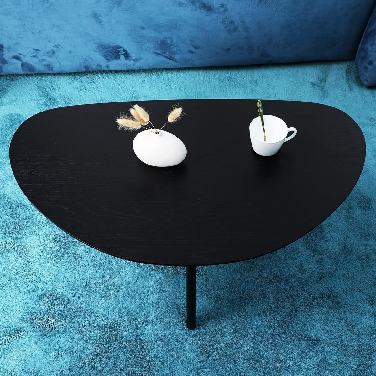 FIRMINANA Small Black Oval Coffee Table for Small Space , Simple Modern Center Table with OAK Wood Legs-Black-18.9" D x 33.47" W x 15.75" H