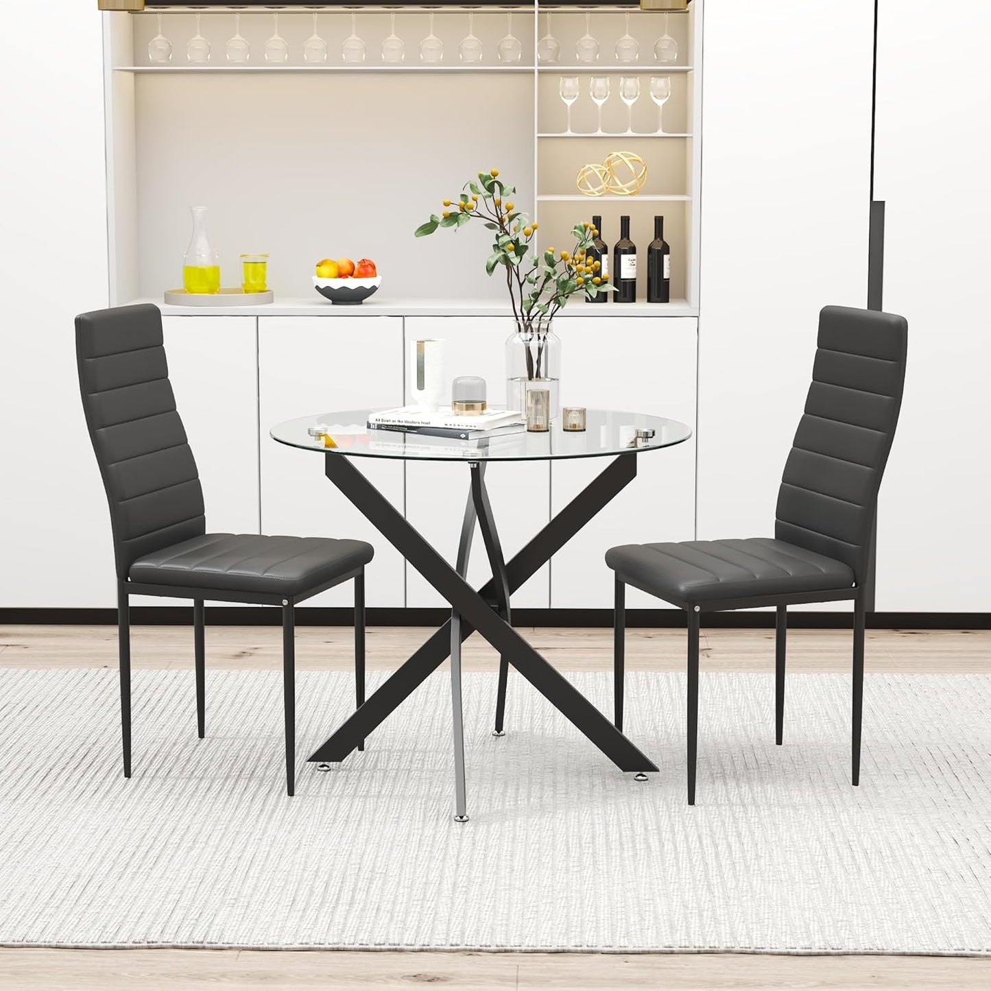 Glass Dining Table Modern Kitchen Table with Black Metal Legs 32 Inch Small Round Dining Table for Apartment Kitchen Dining Room