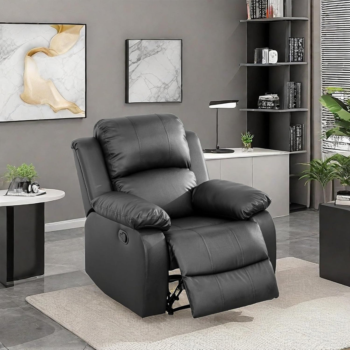 Leather Recliner Chair, Recliner Home Theater Seating, Electric Reclining Chair for Adult, Breathing Chair for Living Room, Black