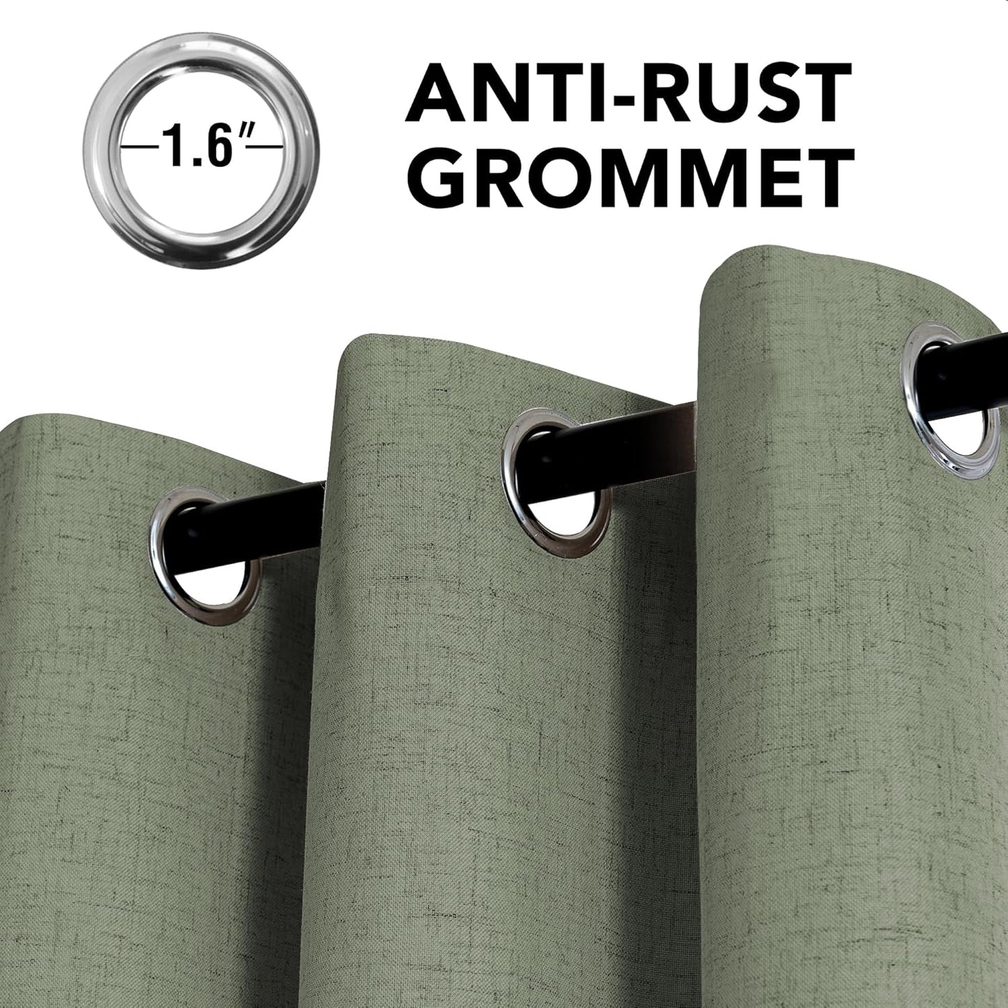 H.VERSAILTEX Linen Curtains 100% Blackout Curtains for Bedroom 96 inch Long Full Light Blocking Nature Linen Blended Window Curtains for Living Room Nickel Grommet (2 Panels, Heathered Dried Sage)