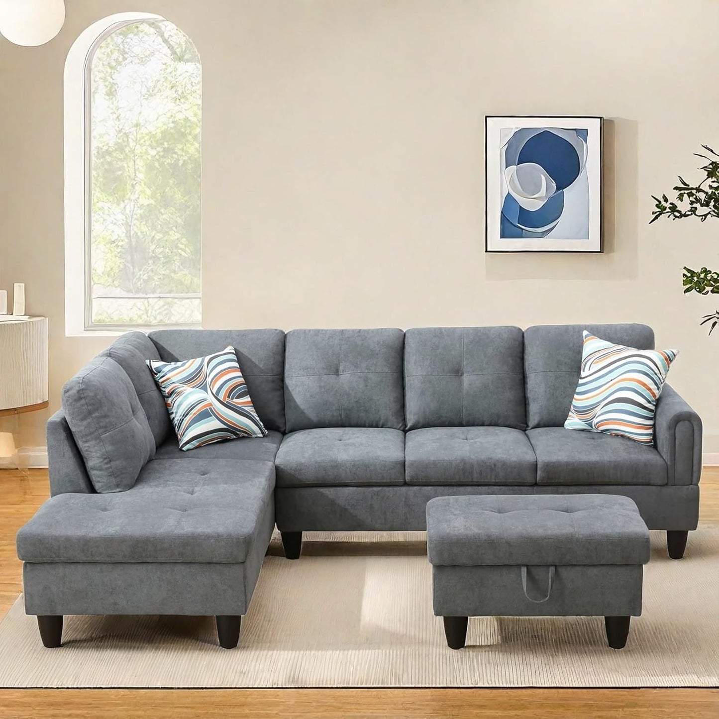 NAYSAYE Sectional Couch with Ottoman Storage, L Shaped Couch Sofa Furniture Sets, Modern Comfy Modular Comfy Sofa for Living Room Bedroom, Office and Apartment, Grey