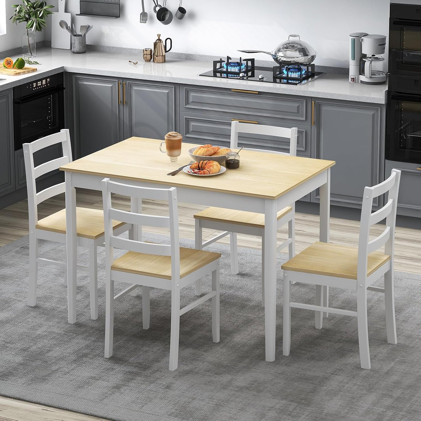 Giantex Dining Table Set for 4, Dining Room Table Set for 4, Breakfast Nook with Kitchen Table, 4 Dining Chairs, Compact Space-Saving Dinette Set for Small Space, Kitchen Table Chairs Set of 4 (Beige)