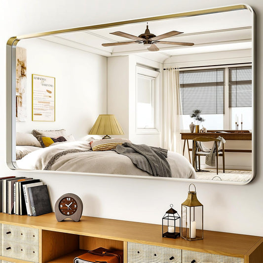 55"x 30" Silver Bathroom Mirror - Aluminum Framed Wall Mirror, Bathroom Wall Mounted Vanity Mirror, Bedroom, Living Room Wall Mirror, Hang Horizontally or Vertically