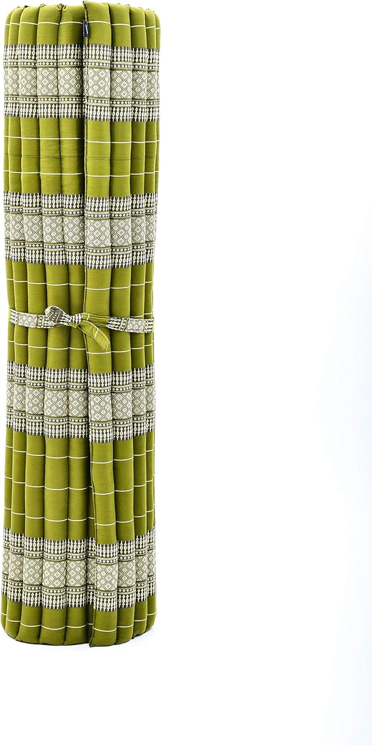 Leewadee - Foldable Floor Mattress - Japanese Roll Up Futon -Trifold Tatami Mat- Guest Floor Bed - Camping Mattress - Thai Massage Mat, Kapok Filled, 75 x 57 inches, Green