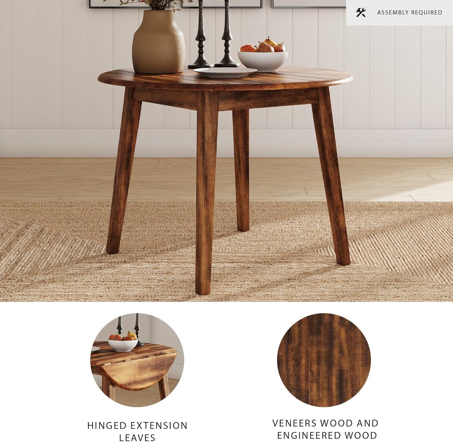 Signature Design by Ashley Berringer Dining Room Round Drop Leaf Table, Rustic Brown
