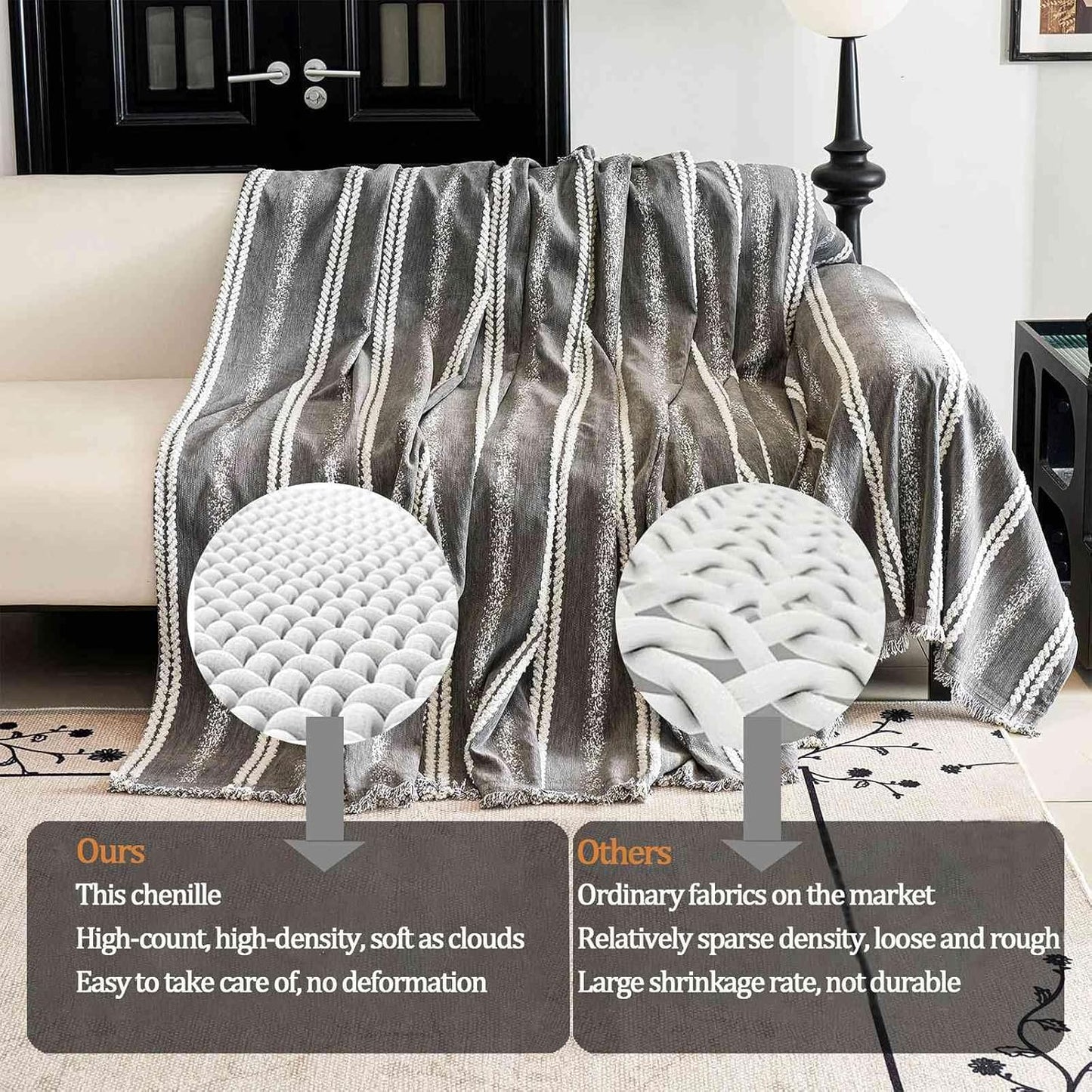 Couch Cover for Dogs Washable Sofa Cover, Sectional Couch Covers, Sofa Covers for 2 Cushion Couch, Non Slip Stripe Sofa Slipcovers Furniture Protector, Couch Protector from Cat Claws, Grey,75''x150''