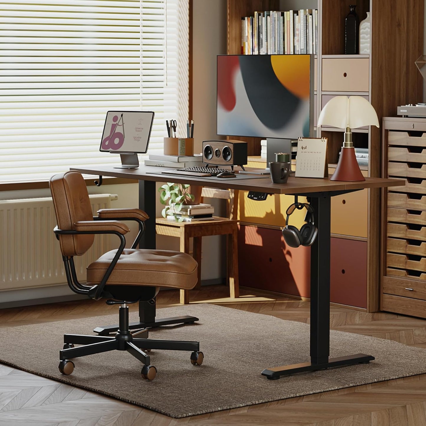 Agilestic Electric Standing Desk, 63 x 24 Inches Height Adjustable Desk, Sit Stand up Desk for Work Office Home, Ergonomic Rising Computer Table with Memory Preset, Dark Walnut