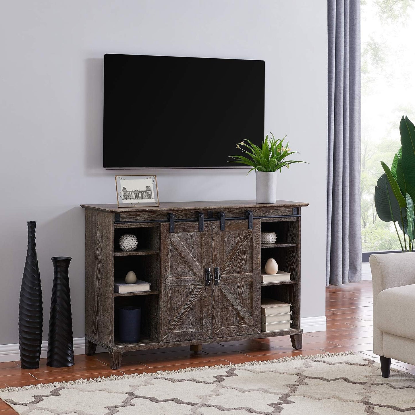 SEI Furniture Holmes Barn Door TV Stand, Brown