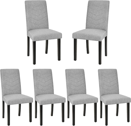 VECELO Upholstered Dining Chairs Set of 6, Fabric Wood Legs High Back for Kitchen Living Room, Light Gray