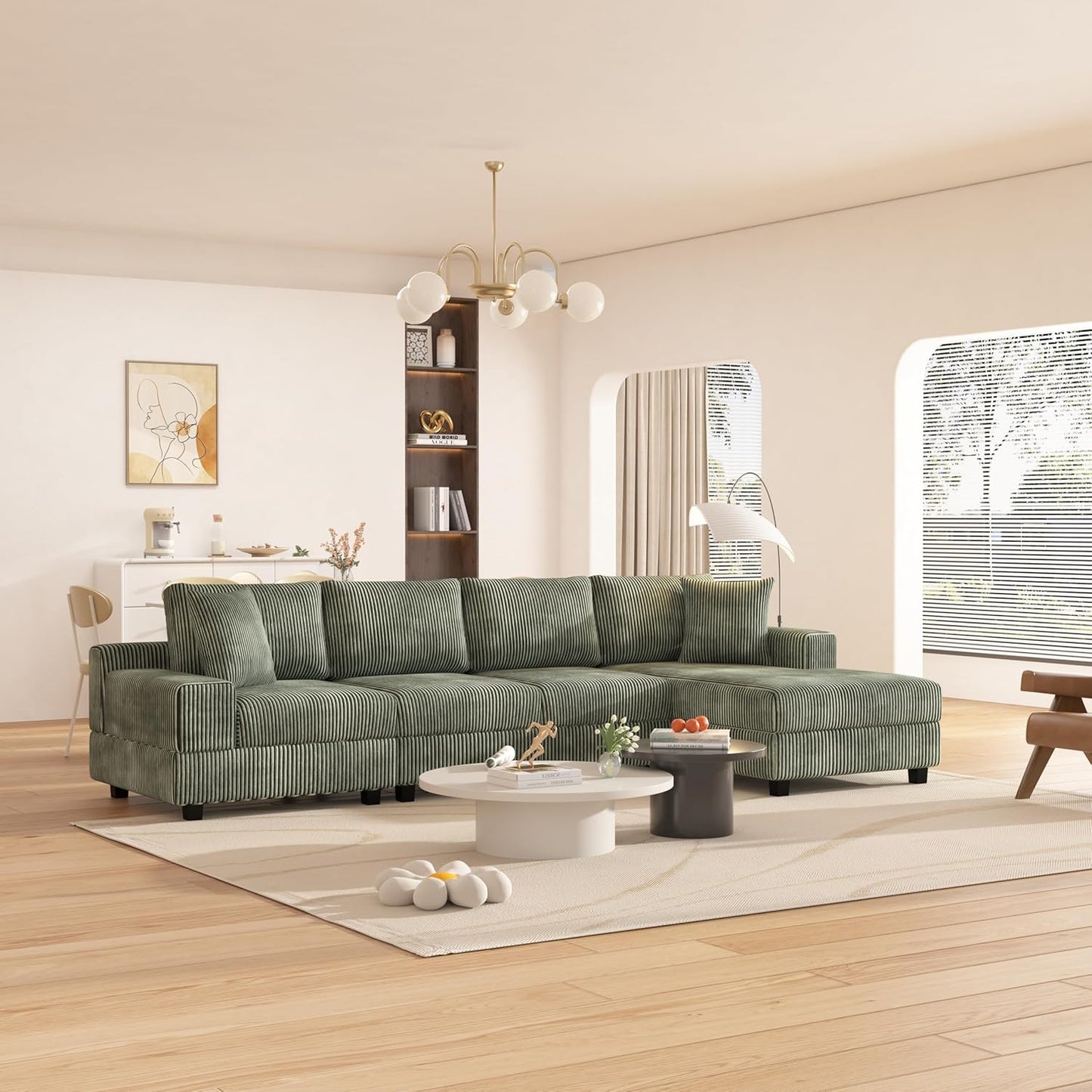 Eafurn 132.68" Oversized L Shaped Modular Sectional Sofa Couch with Reversible Chaise Lounge Daybed, Modern Corduroy Upholstered Corner Lounge Couch with Thick Cushions and Headrest