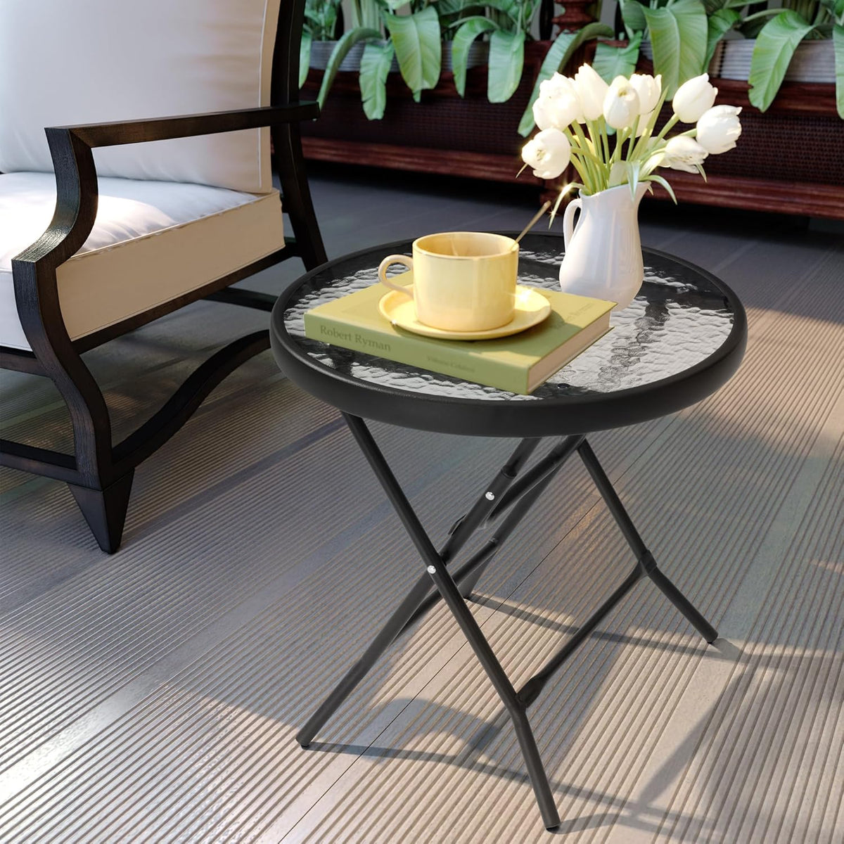 2 Pieces Outdoor Side Table - Small Patio End Table All Weather, Patio Furniture Sets and Outside Furniture for Pool, Balcony, Deck, Porch, Black