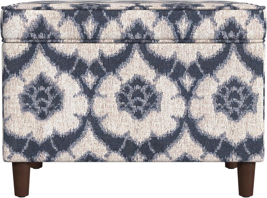 Home Decor | Dinah Collection Modern Storage Ottoman | Ottoman with Storage for Living Room & Bedroom(Blue Medallion Print)