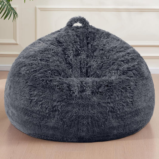 Bean Bag Chair Cover(No Filler) Soft Faux Fur Stuffed Animal Bean Bag Storage, Fluffy Plush Bean Bag Chair Cover Washable, Comfy Bean Bag Chairs for Adults, 6FT, Dark Grey