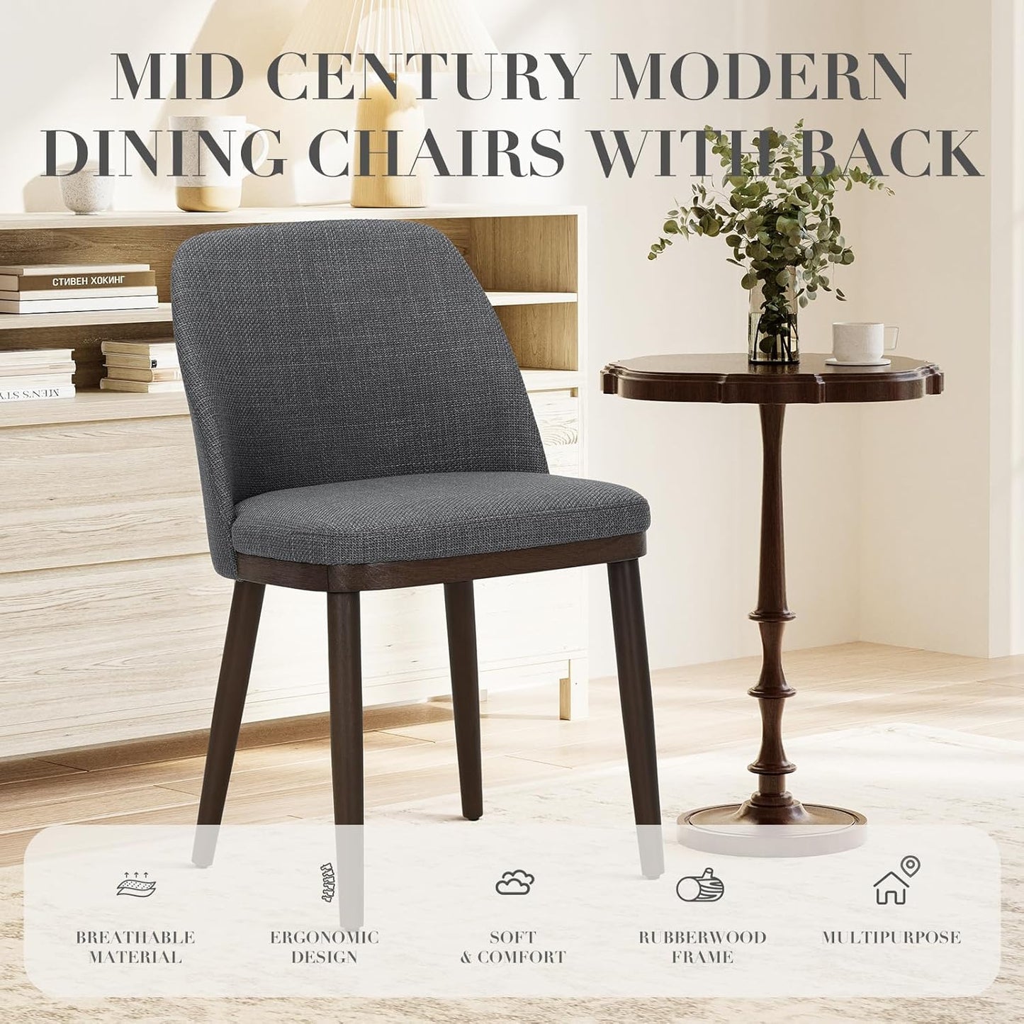 COLAMY Upholstered Dining Chairs Set of 6, Modern Kitchen Chairs with Back, Wood Side Dining Room Chairs for Kitchen, Dining Room, Restaurant, Light Grey