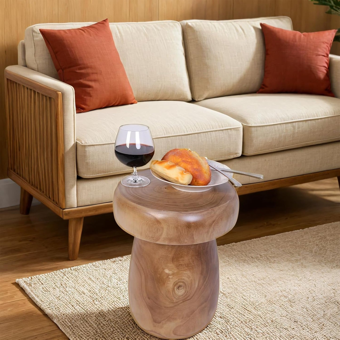 TORMAYS HOME Handmade Wood Side Table Tree Stump End Table Solid Wood Stool Plant Stand Rustic Coffee Table Nightstand for Living Room Bedroom Balcony Garden (Natural Color)
