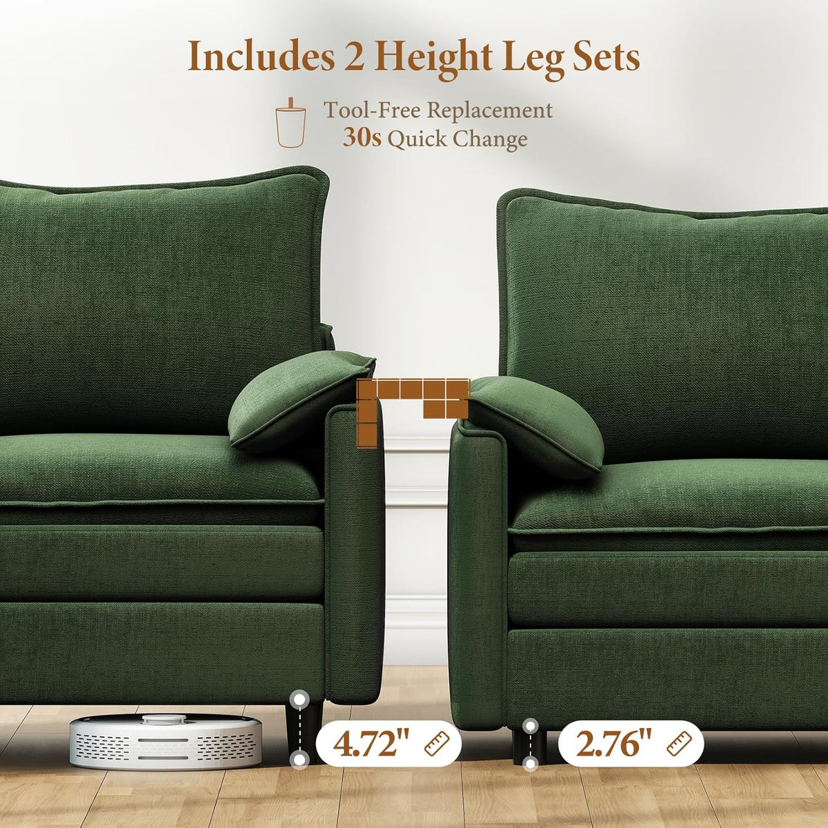 Vesgantti Large Modular Sectional Sofa, Big Comfy Cloud Couch with Ottoman Deep Seat Chenille Cloud Sofa, 9 Seater Large Sectional Couches for Living Room, Bedroom and Apartment, Green