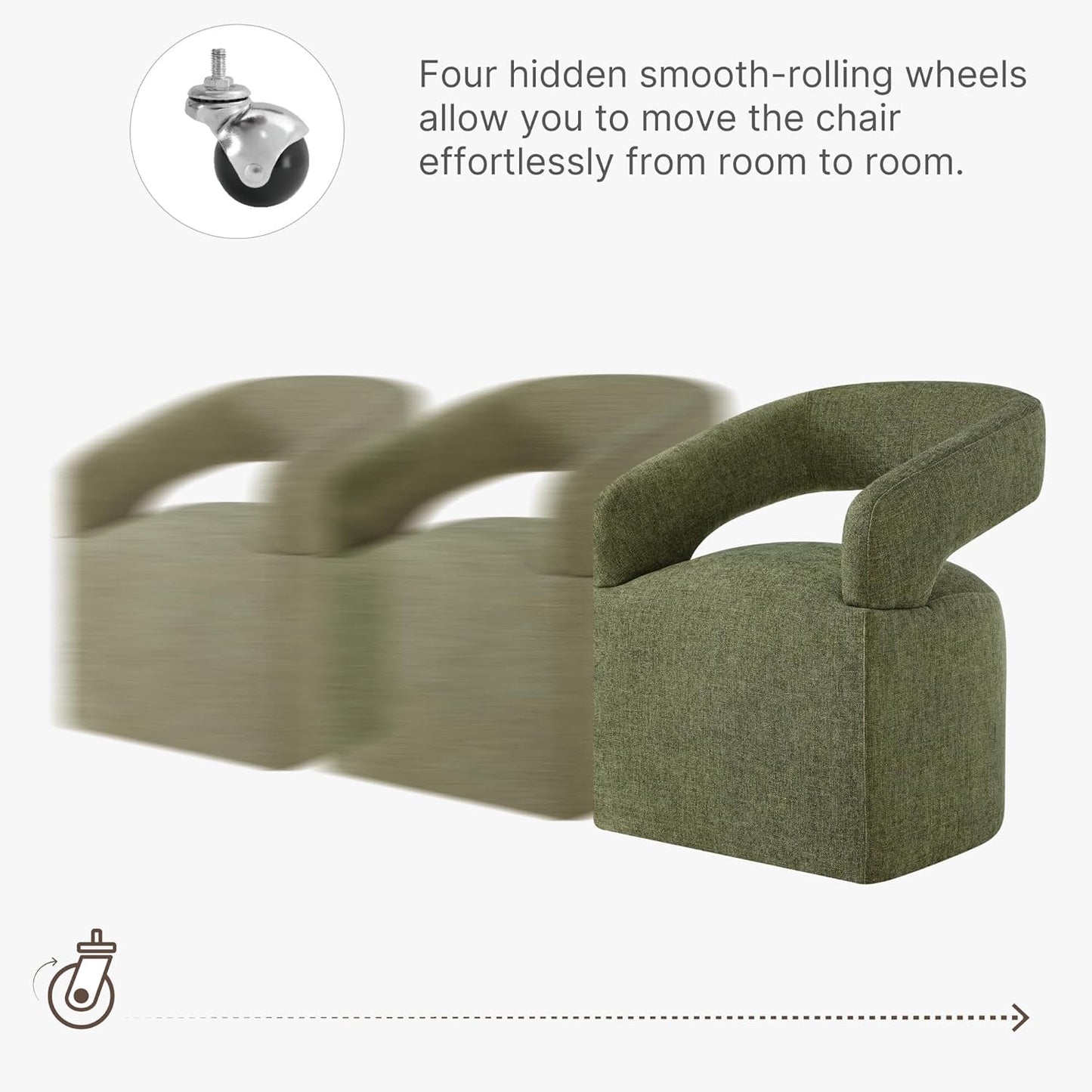 Upholstered Dining Chairs with Casters Easy Assembly Require Modern Barrel Armchair with Rollers for Diningroom Bedroom Livingroom Reading Room,Set of 2,Green