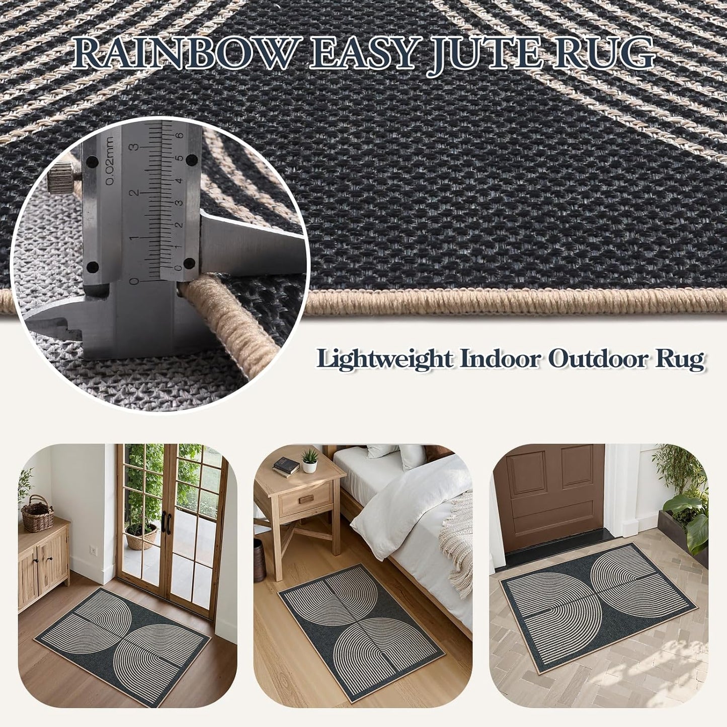 Lahome Rainbow Outdoor Mats for Front Door, 2x3 Small Washable Kitchen Rugs, Farmhouse Neutral Throw Rug Non Slip Non Shedding Indoor Outdoor Carpet for Entryway Foyer