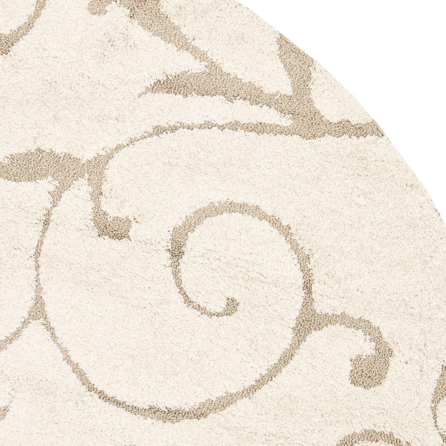 SAFAVIEH Florida Shag Collection Area Rug - 5' Round, Cream & Beige, Scroll Design, Non-Shedding & Easy Care, 1.2-inch Thick Ideal for High Traffic Areas in Living Room, Bedroom (SG455-1113)