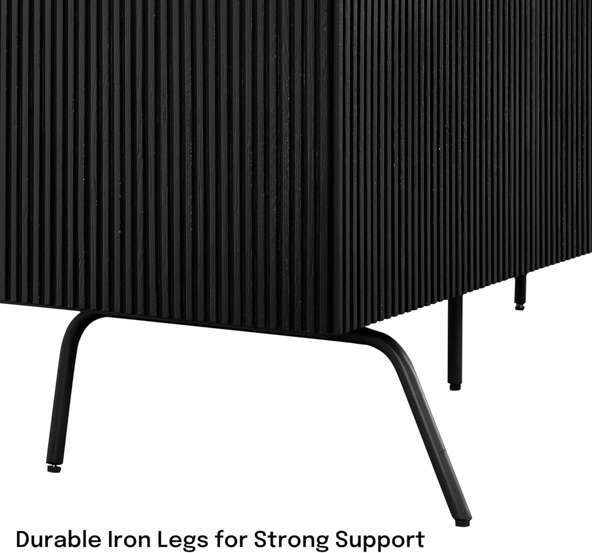 NTC Veil TV Stand with 3 Doors for TVs up to 60’’, Media Console with Vertical Groove Design and Metal Legs, Modern Entertainment Center for Living Room and Bedroom, Effortless Assembly, Burnt Black