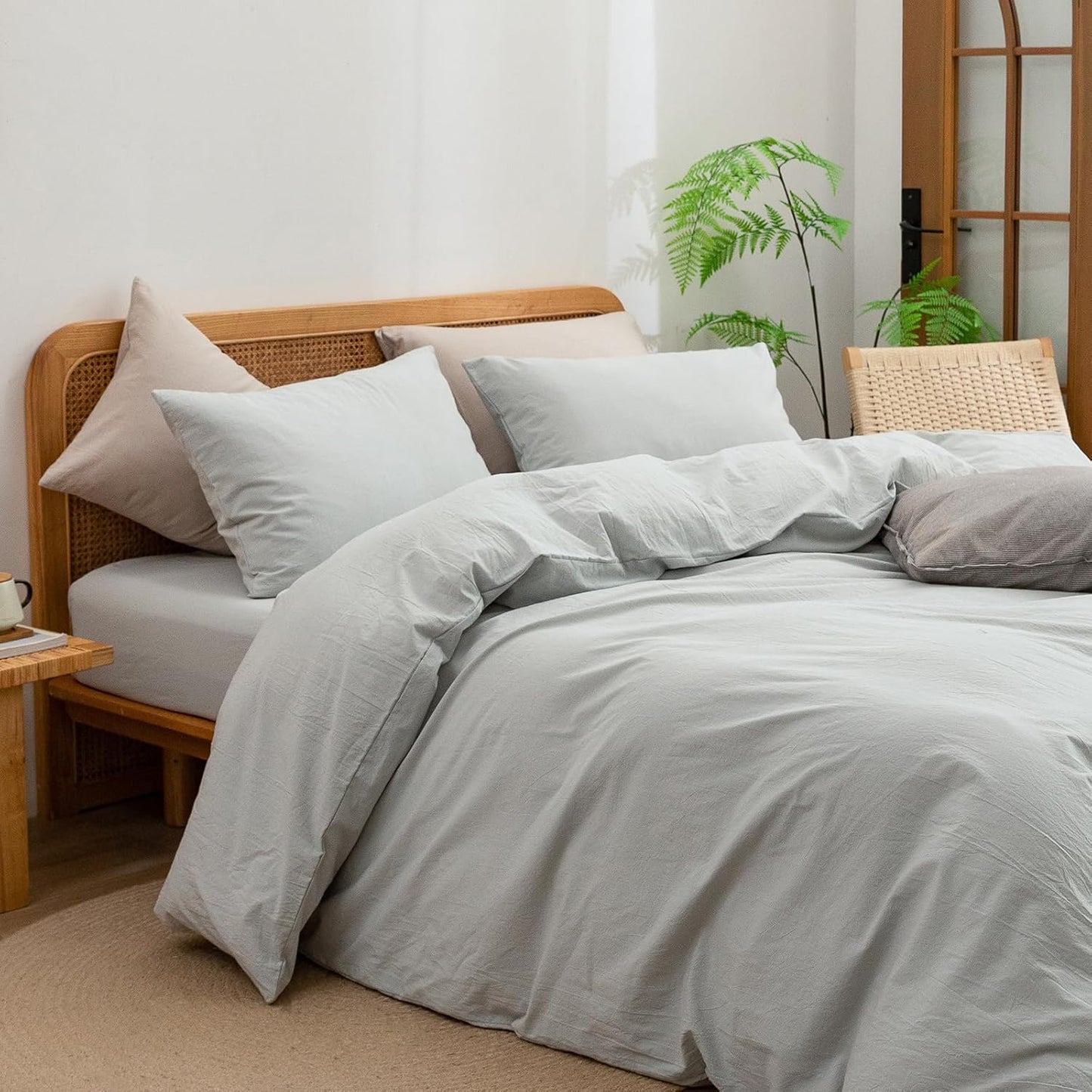 BESTOUCH Duvet Cover Set 100% Washed Cotton Linen Feel Super Soft Comfortable Chic Lightweight 2 PCs Home Bedding Set Solid Northern Droplet Grey Twin/Twin XL