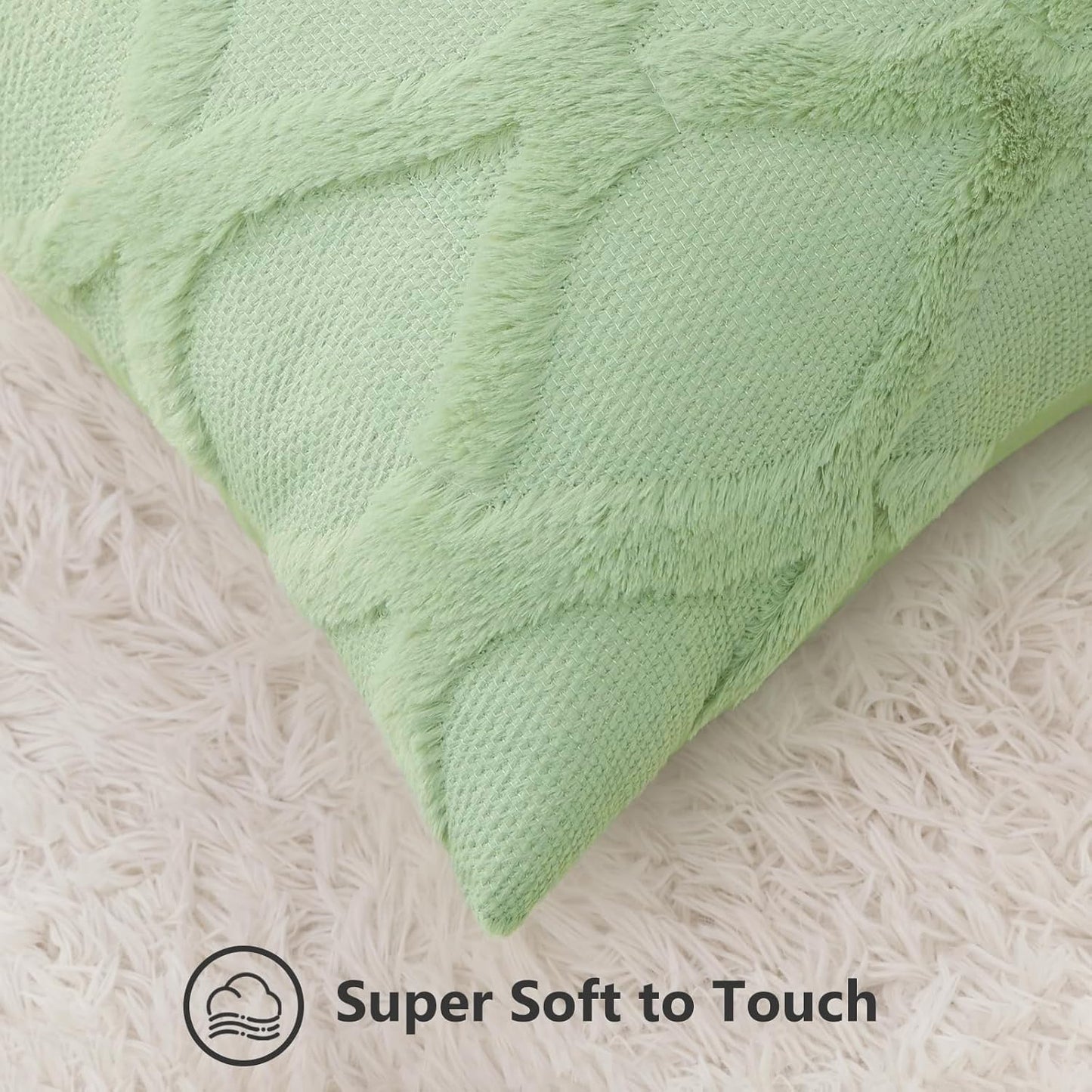decorUhome Throw Pillow Covers 18x18 Inch Set of 2, Soft Plush Faux Fur Wool Sage Green Couch Pillow Covers, Decorative Neutral Pillow Cases for Bed Sofa Living Room Home Decor