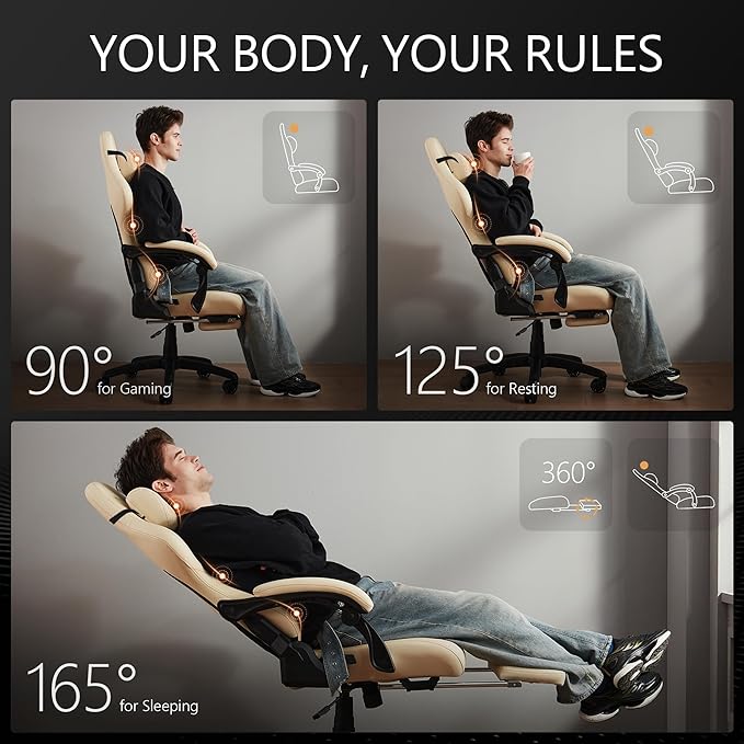 Dowinx Gaming Chair for Adults with Dual-Point Massage, Ergonomic Racing Style Game Chair Footrest, High Back Computer Chair 360° Swivel for Office,400LBS, Whtie