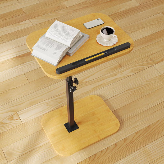 Sofa Couch Arm Table Tv Tray Small Bed Stand C Shaped Side End Tables for Living Room, Bedroom, Natural