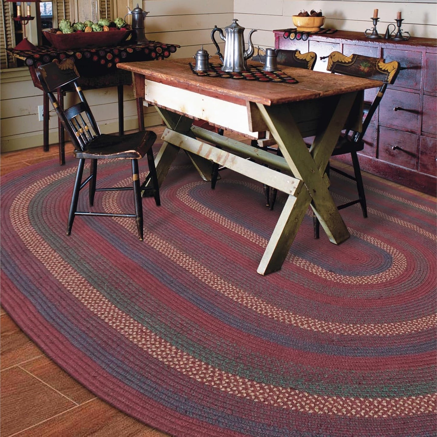 Jamestown Burgundy Oval Braided Rug, Jute, 6x9' - Rustic Cabin Decor for Bedroom, Living Room, Everywhere