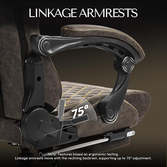 Dowinx Gaming Chair Big and Tall, Ergonomic PC Gaming Chair with Footrest & Massage, Racing Style Reclining Computer Chair for Adults, 400LBS Capacity - Heavy Duty Gamer Chair, Brown