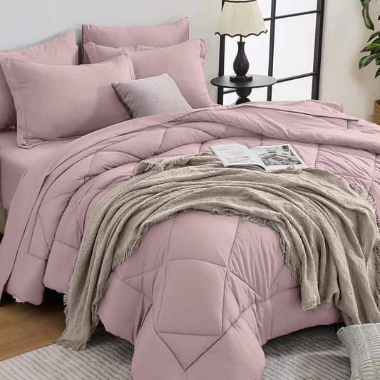 HEVUMYI Rose Gold Twin-XL Comforter Set - 5-Piece All Season Bed in a Bag Twin-XL, Ultra Soft Bedding Set with Comforter, Flat Sheet, Fitted Sheet, Pillowcases, Pillow Shams