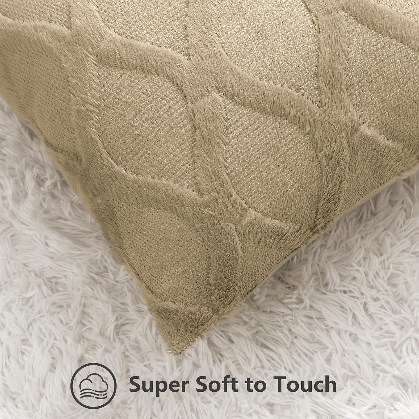 decorUhome Throw Pillow Covers 24x24 Inch Set of 2, Soft Plush Faux Fur Wool Khaki Couch Pillow Covers, Decorative Neutral Pillow Cases for Bed Sofa Living Room Home Decor