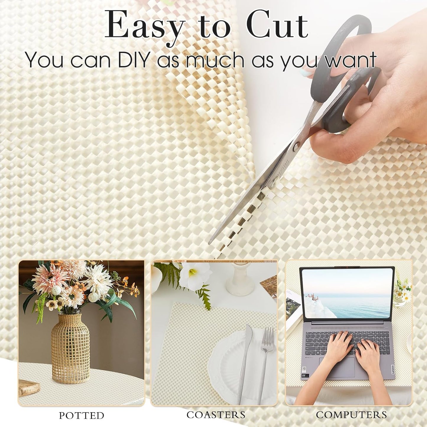 Beautysaid Shelf and Drawer Liner for Kitchen Cabinet, Non Adhesive Non Slip Shelf Paper Thickened for Dresser Pantry Shelve Bathroom Protector Liner Breathable Mat(Cream White Weave,12 in x 10 FT)