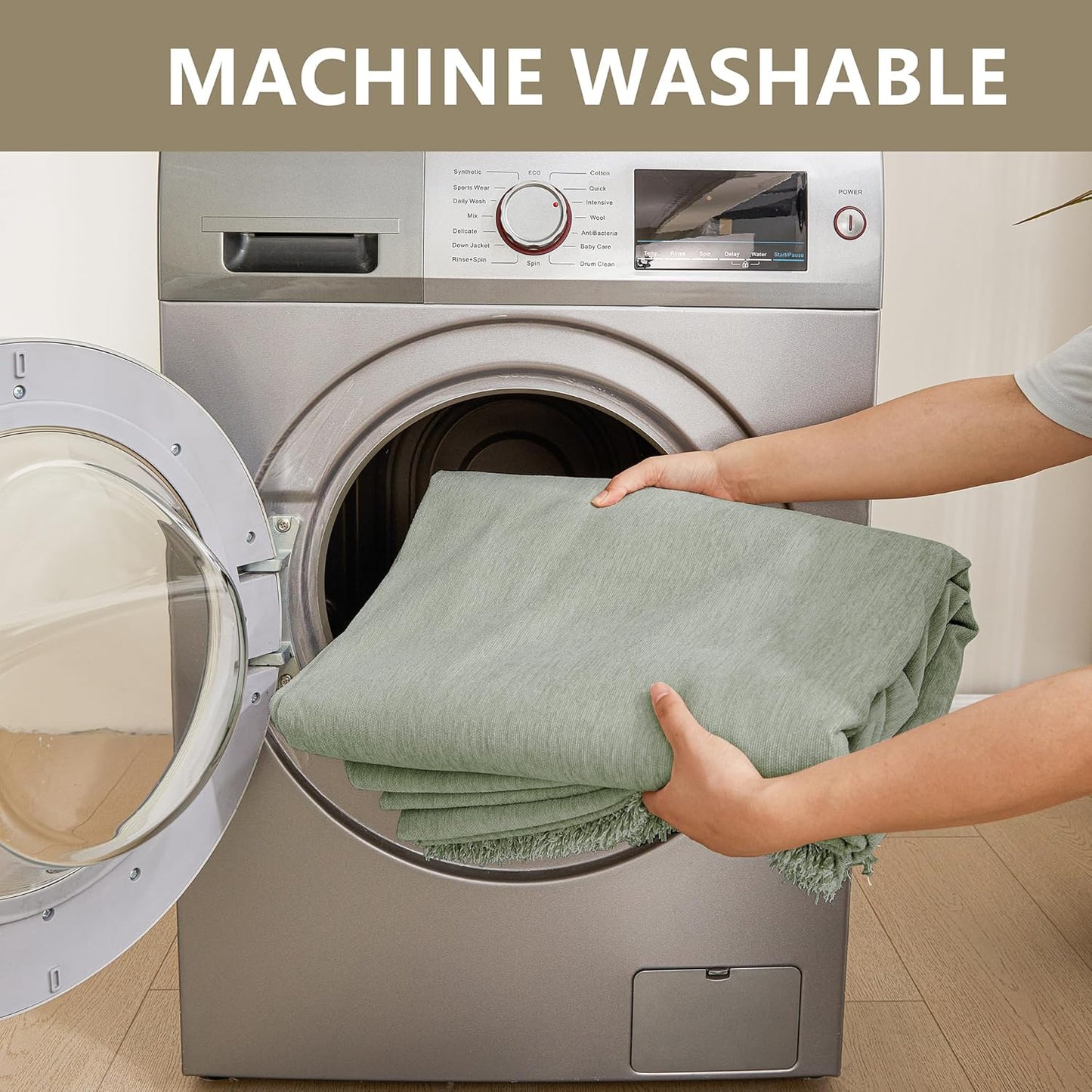 MYSKY HOME Oversized Armchair Couch Cover for 1 Cushion Couch, Washable Sofa Protector, Chair Chenille Couch Covers with Tassel Sofa Covers Sofa Throw Sofa Slipcovers for Pet, Kid, 71"X91", Sage Green