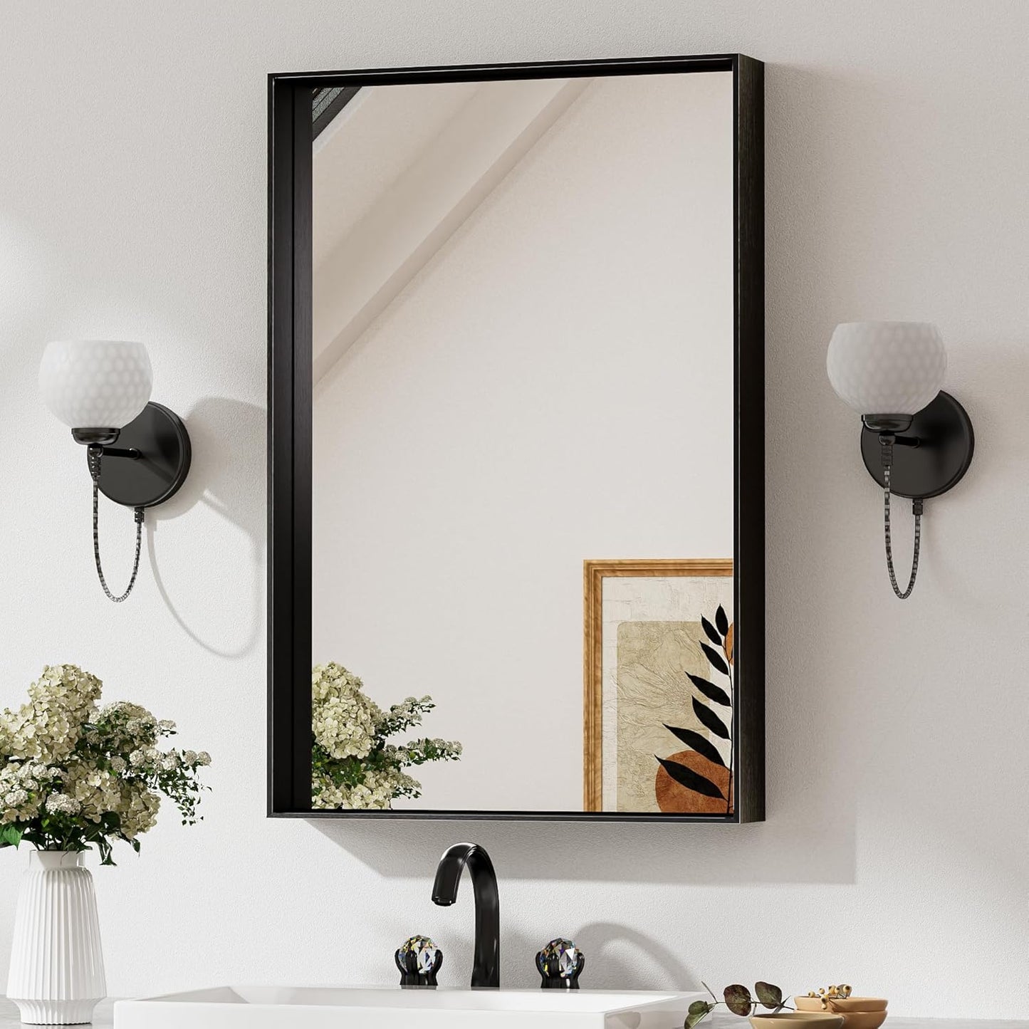 Keonjinn Black Mirror for Bathroom 20 x 30 Inch Brushed Framed Mirror, Rectangle Wall Mount Mirror Square Corner Modern Farmhouse Decorative Bathroom Vanity Mirror for Over Sink(Horizontal/Vertical)