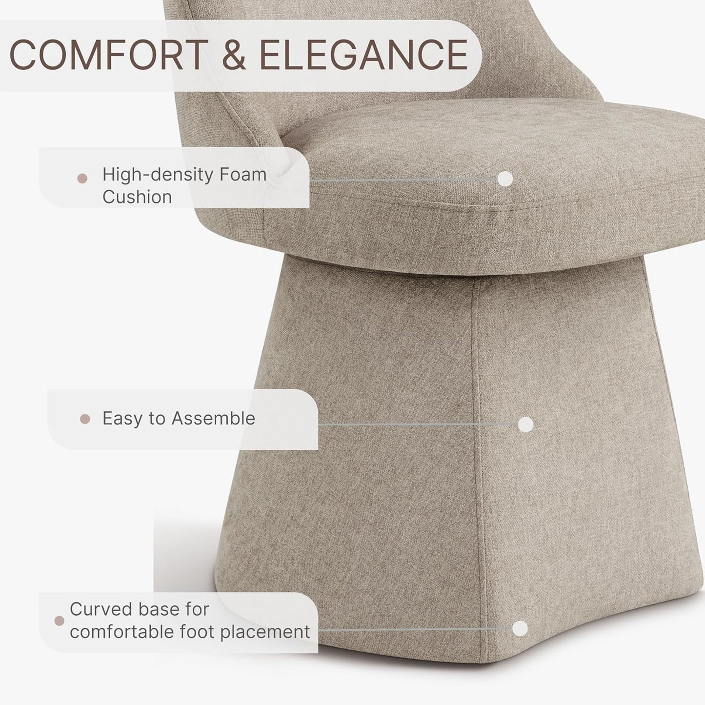 Swivel Dining Chair Mid Century Modern DeskChair High Back Upholstered Linen Fabric SideChair for Kitchen Diningroom Bedroom,Khaki,1 Box