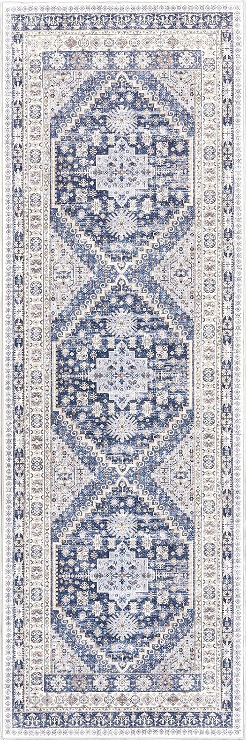 zesthome Washable Runner Rug 2.5x8 - Stain Resistant Entryway Rug,Ultra-Thin Kitchen Rugs, Anti Slip Backing Runner Rugs for Entrance Laundry Room Indoor Hallway (Blue/Beige,2.5'x8')