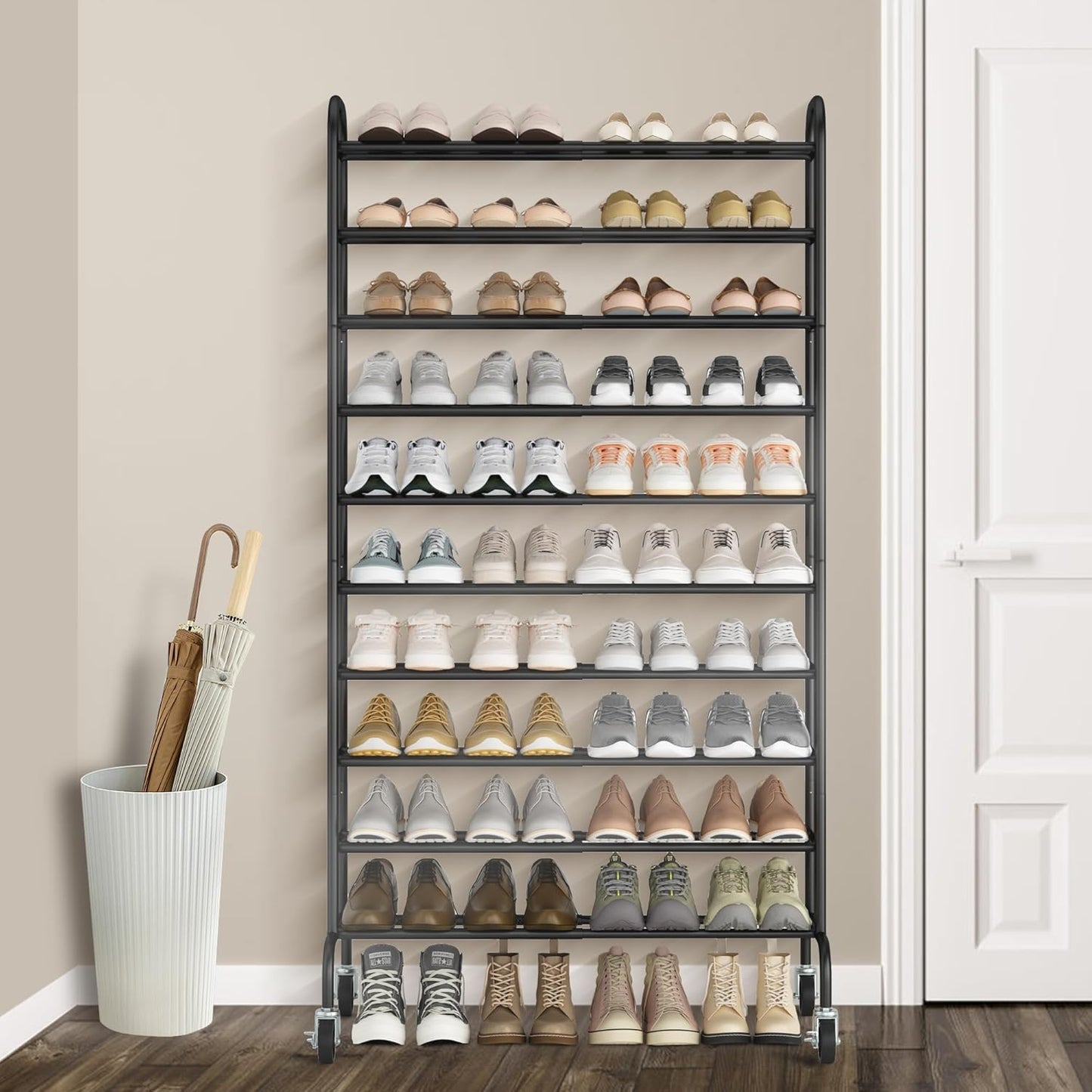 STORAGE MANIAC Expandable Shoe Rack, 44 Pairs Stackable Small Shoe Rack, Metal Adjustable Shoes Organizer for Closet, Entryway, Hallway, Garage, Front Door, Shoes Shelves, Black 10 Tier