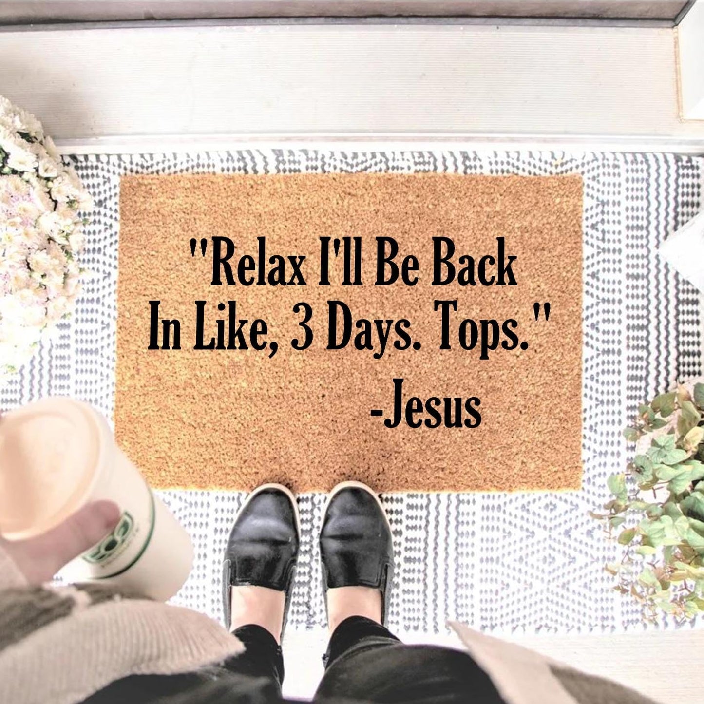 Funny Coir Doormat Relax I'll Be Back in Like Three Days Tops Front Door Mats Entryway Outdoor Mat with Heavy Duty Front Porch Welcome Mats Entry Coir Brown House Warming Gift Mat 23.7 x 15.7 inch