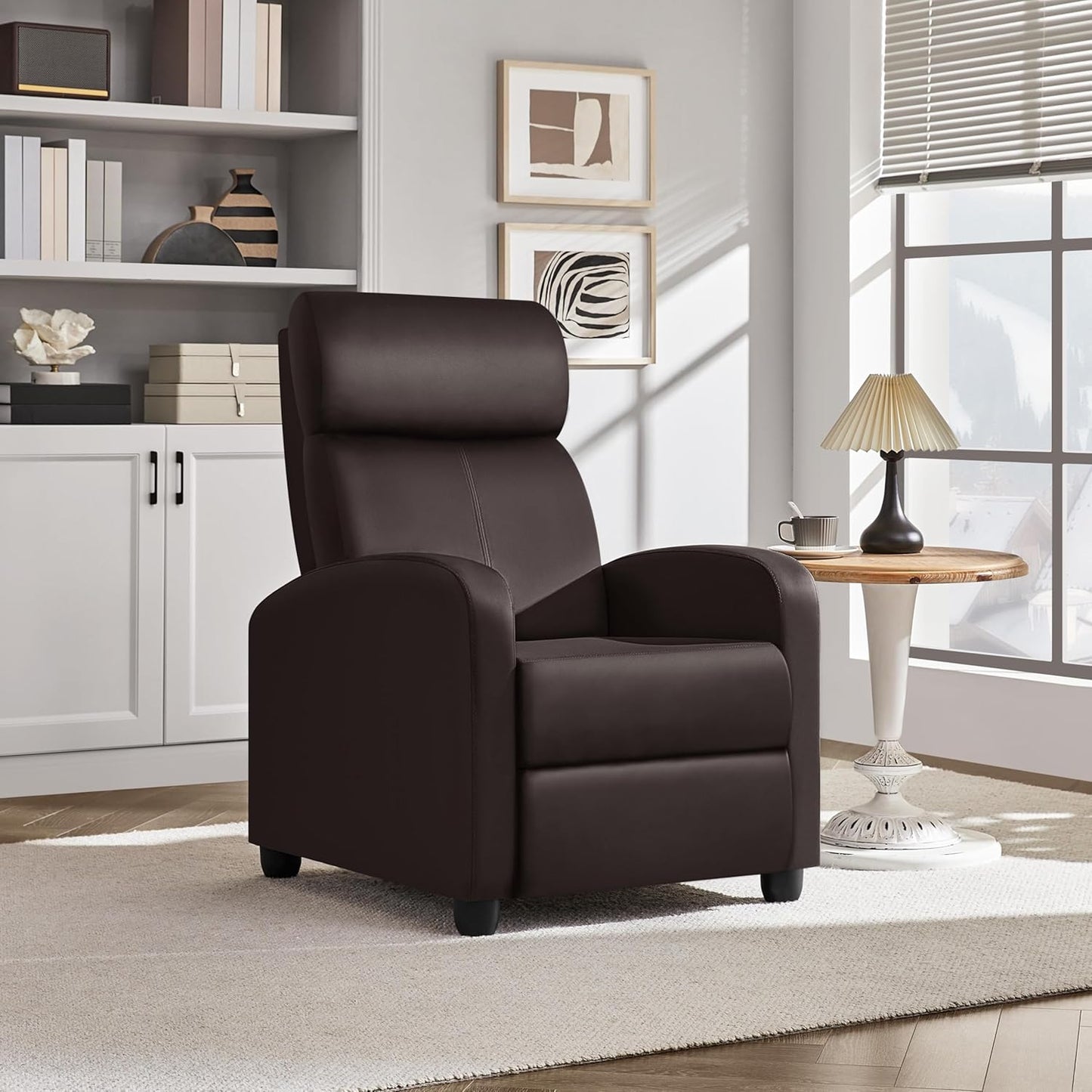 Yaheetech Recliner Chair Faux Leather Recliner Sofa Adjustable Modern Seat Club Chair Home Theater Seating Brown