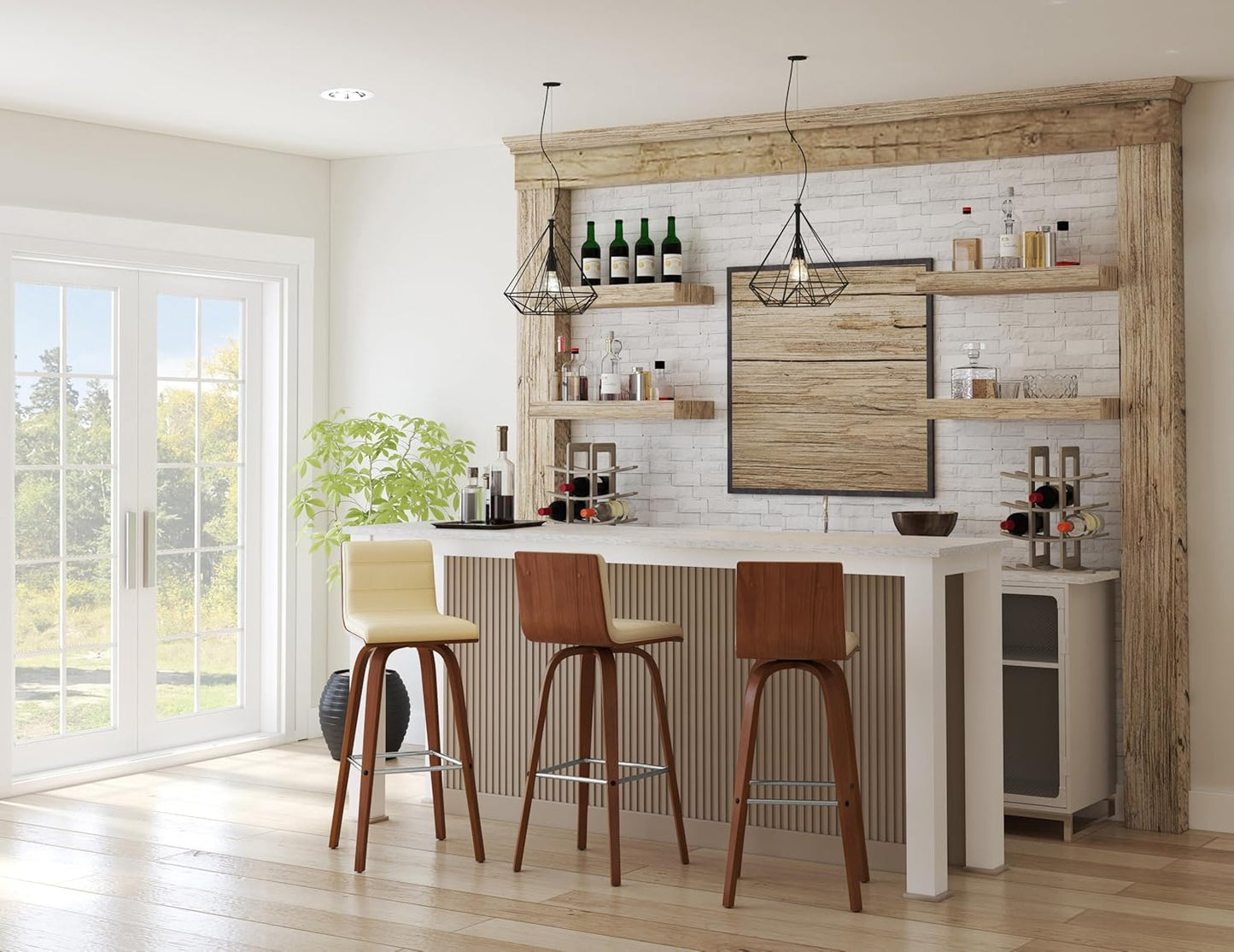 Vienna 30" Swivel Bar Stool in Walnut Wood Finish with Cream Faux Leather - Set of 4