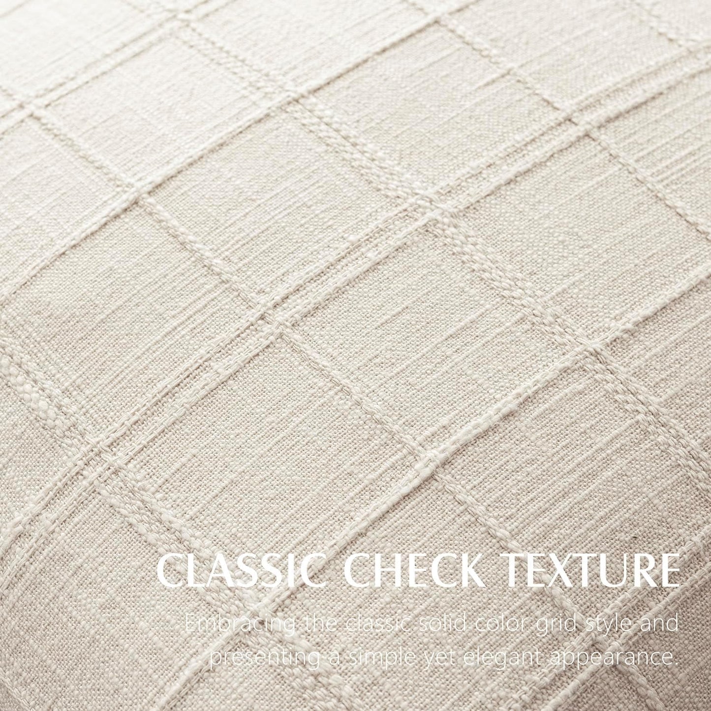 Foindtower Set of 2 Decorative Linen Check Throw Pillow Covers Neutral Farmhouse Vintage Cushion Covers Modern Boho Home Decor For Sofa Chair Couch Bedroom Living Room Outdoor,16×16 Inch,Natural Beige