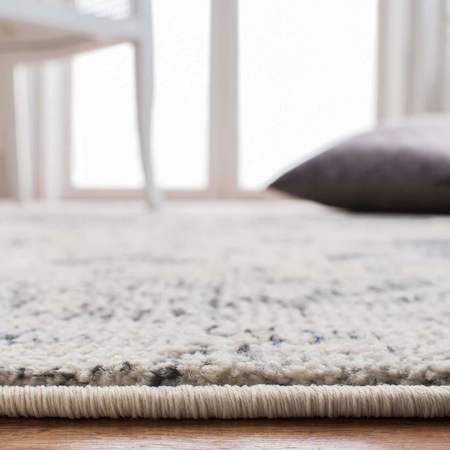 SAFAVIEH Monaco Collection Area Rug - 6'7" x 9'2", Ivory & Grey, Boho Chic Medallion Distressed Design, Non-Shedding & Easy Care, Ideal for High Traffic Areas in Living Room, Bedroom (MNC243B)