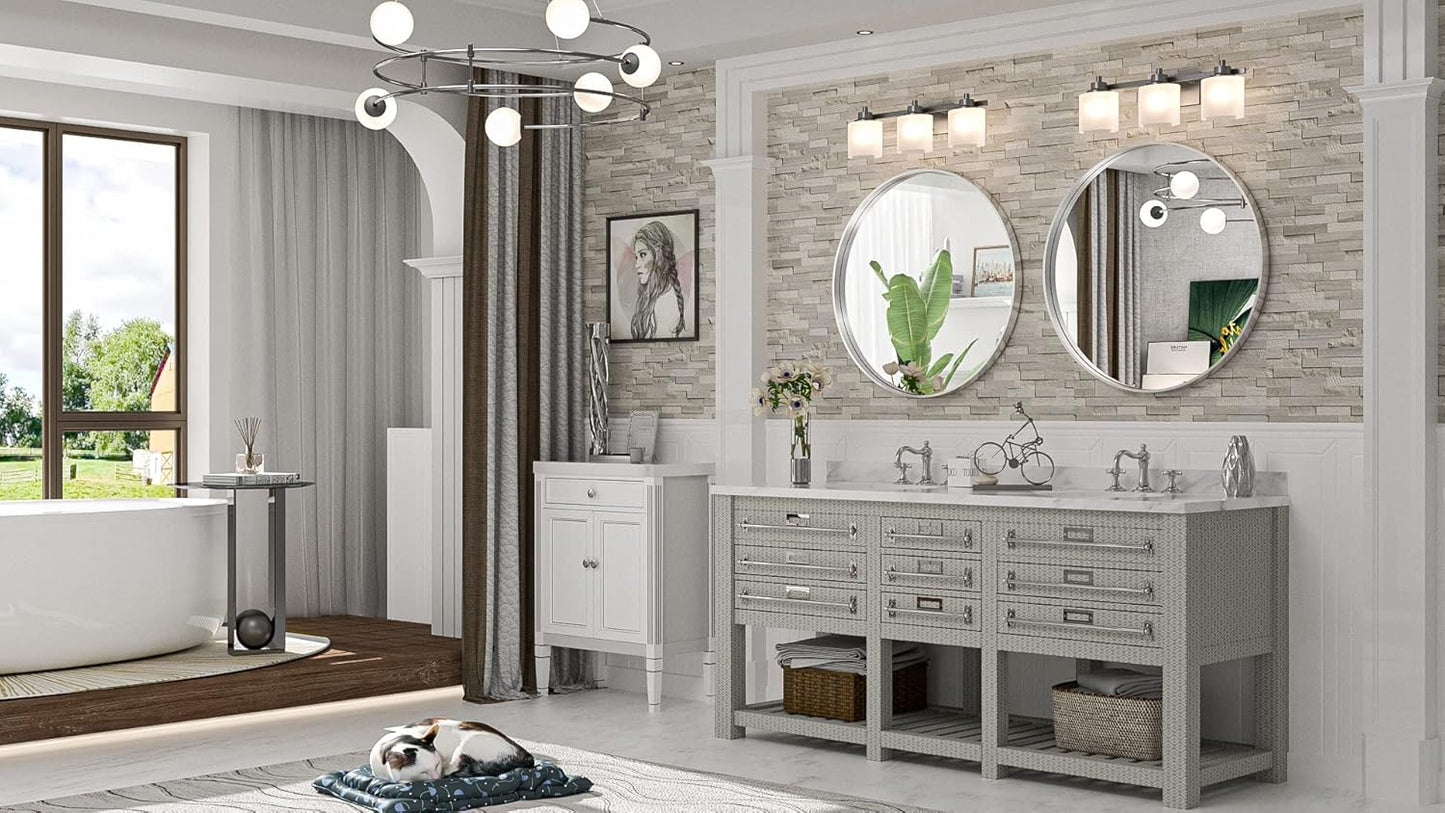 TokeShimi Round Mirror 24 Inch Brushed Silver Round Bathroom Mirror for Wall Non-Rusting Aluminum Alloy Brushed Silver Matte Metal Frame Modern Circle Mirror Multi Style Home Decor