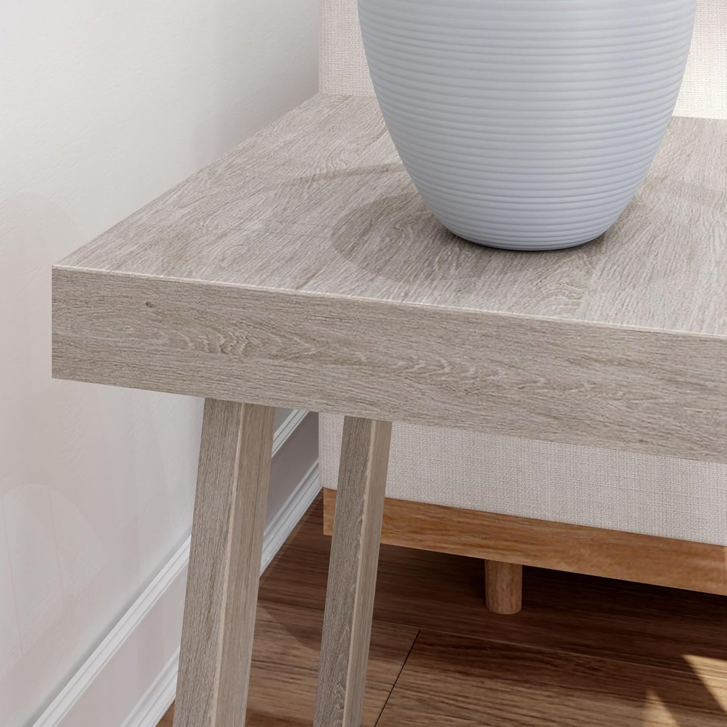 Plank+Beam Classic Square Side Table, Slim Side Table for Living Room, Narrow Nightstand for Small Spaces, Wood End Table for Bedroom, Seashell Wirebrush