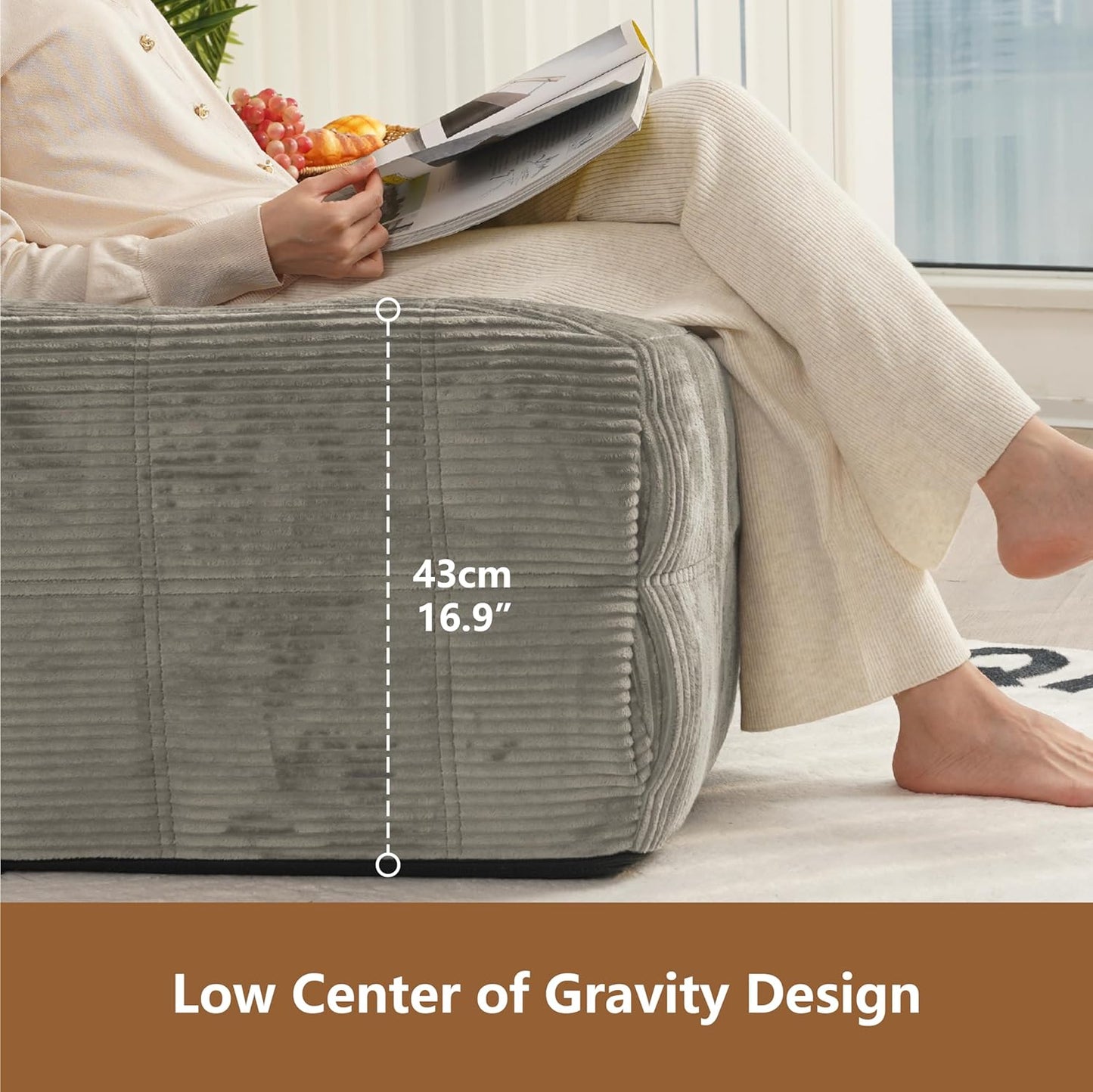 N&V CUBICUS Sofa, Single Seated Foam Sofa, Armless Floor Sofa, ALL NEW HYBRID FOAM Design, with Matching Ottoman (Harbour Gray)