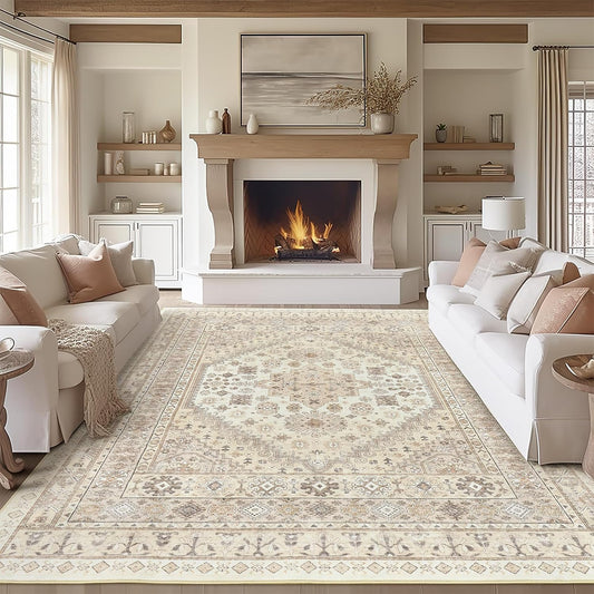 zesthome 8x10 Area Rugs for Living Room,Non-Slip Backing Washable Rugs,Vintage Large Area Rug，Stain Resistant Home Decor Rug