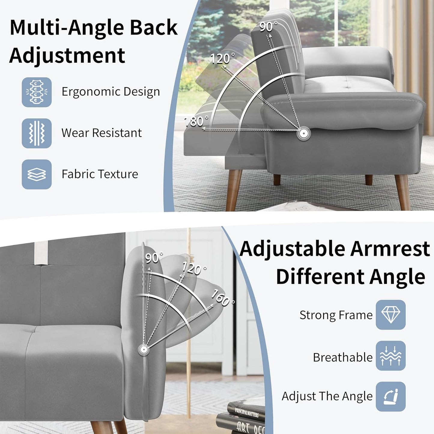 Shintenchi Sleeper Sofa Bed,Velvet Futon Folding Couch Bed with Adjustable Armrest Backrest,Loveseat Sofa Couch for Living Room Apartment Office Small Space