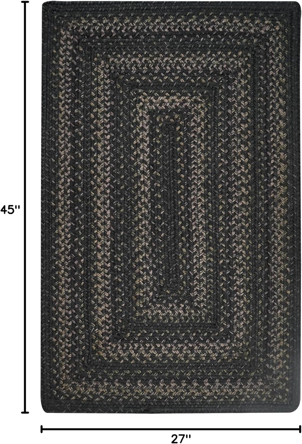 Jet Black Braided Rugs 27x45 – Primitive Style Gray and Black Indoor Entryway Rug