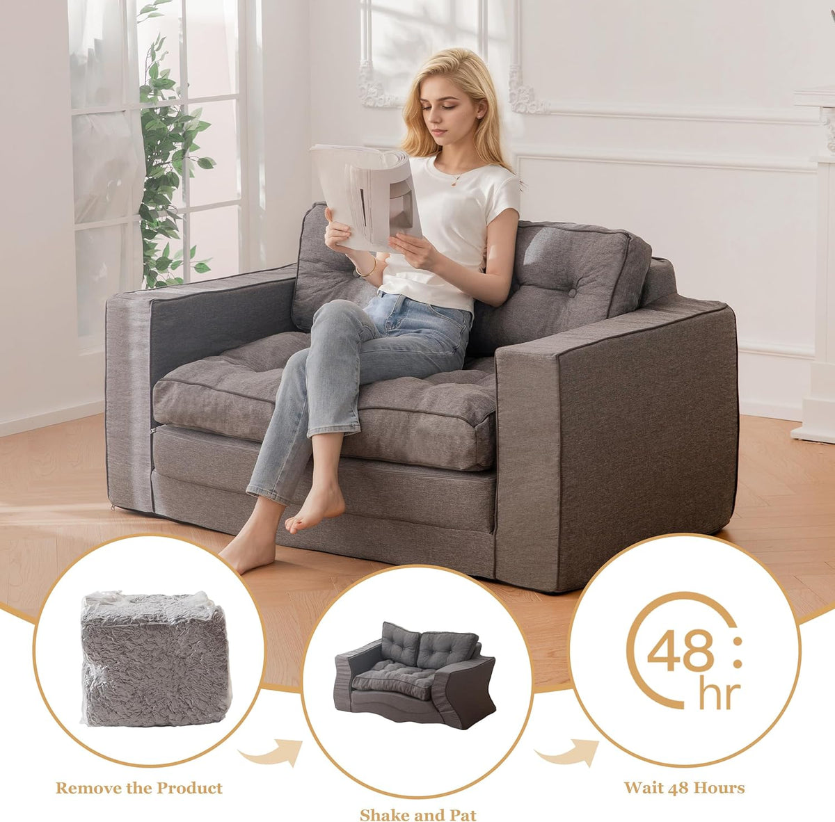 YOSHOOT Loveseat Sleeper Sofa,55" Convertible Sofa Bed Couch Futon Couches for Living Room,3-in-1 Pull Out Floor Couch with Backrest and Pillows